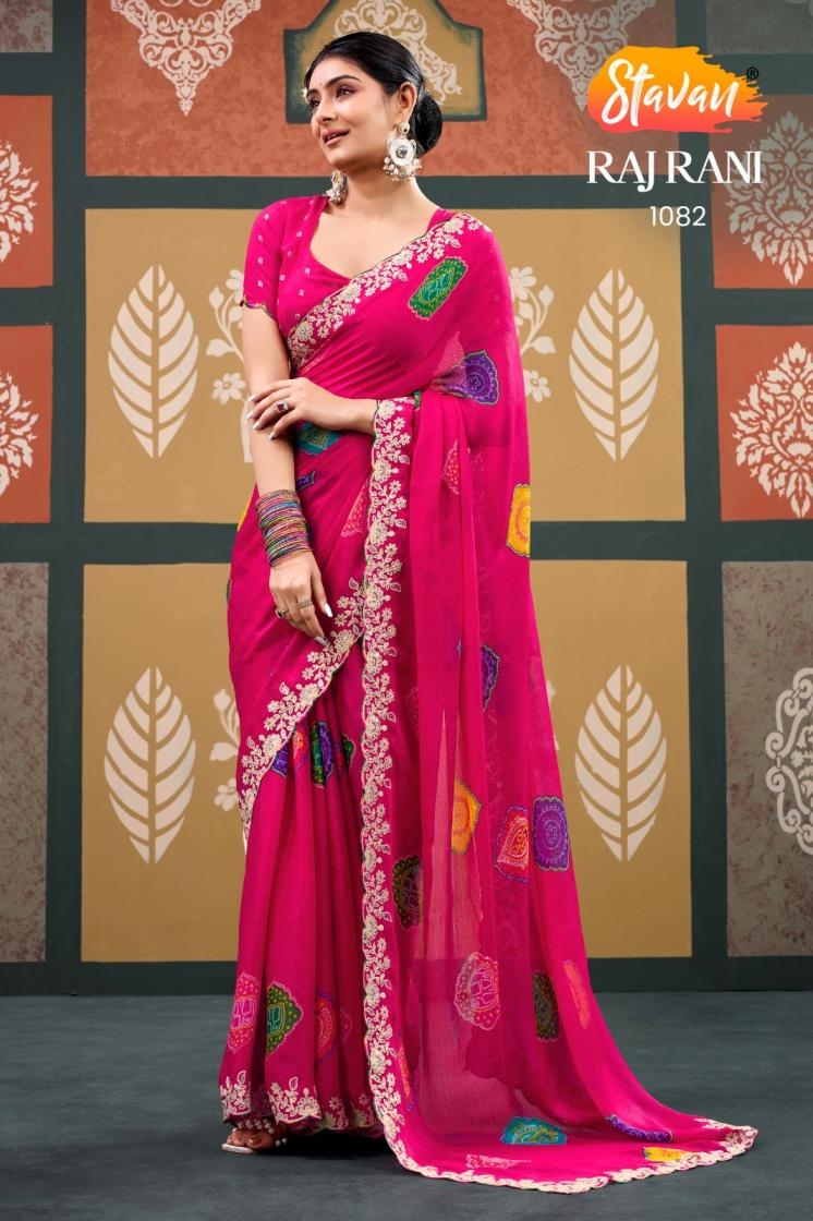 stavan raj rani series 1081-1089 chiffon embroidery work wholesale saree 