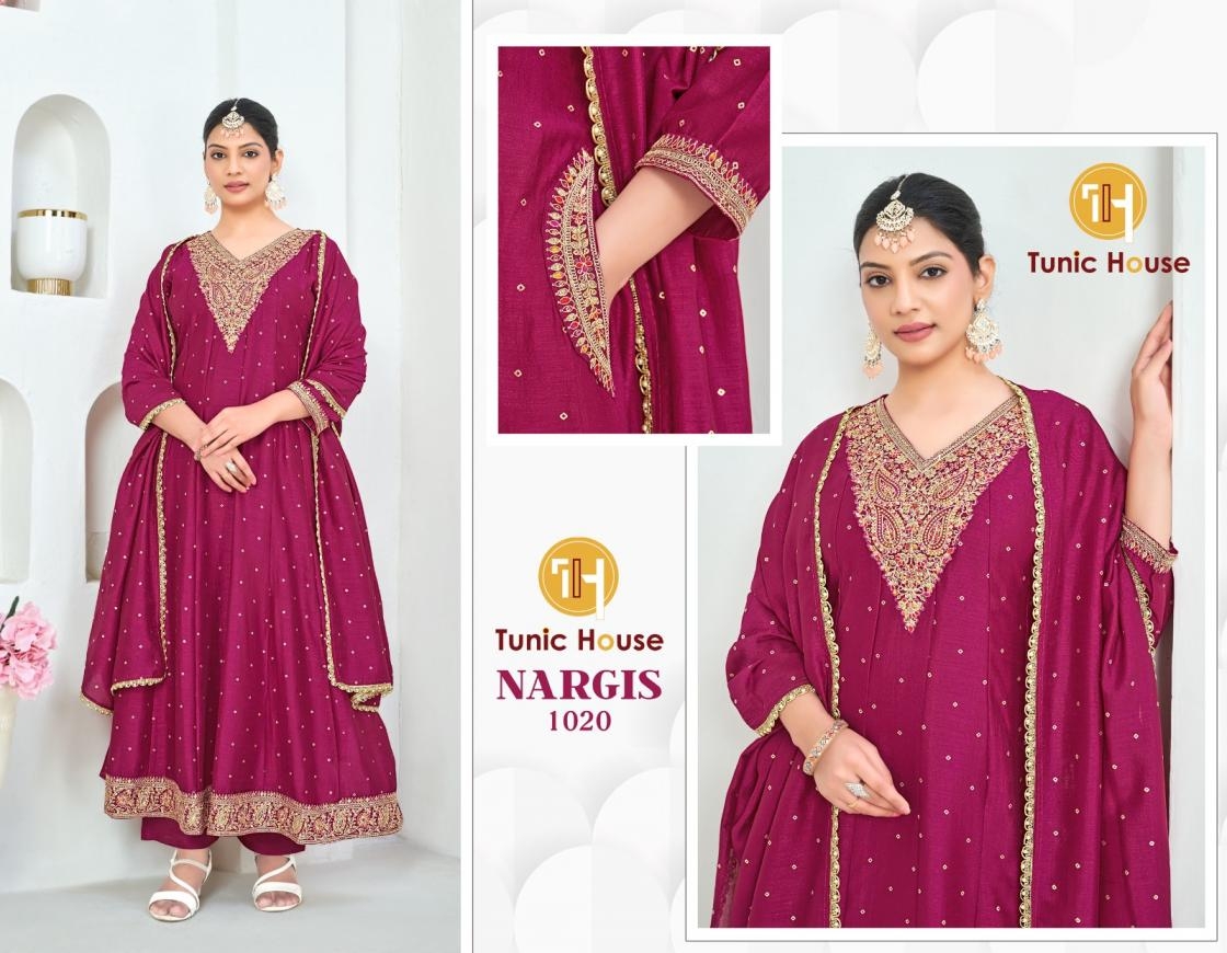 tunic house nargis series 1020-1023 vichitra silk readymade suit in surat 