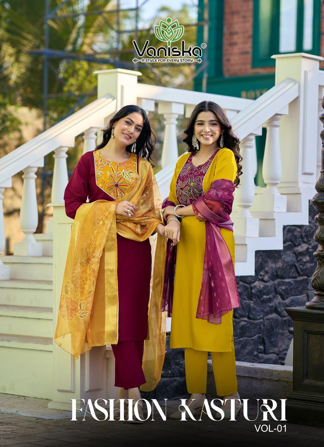 vaniska colourpix kasturi vol 1 series 1001-1006 vetican silk readymade suit