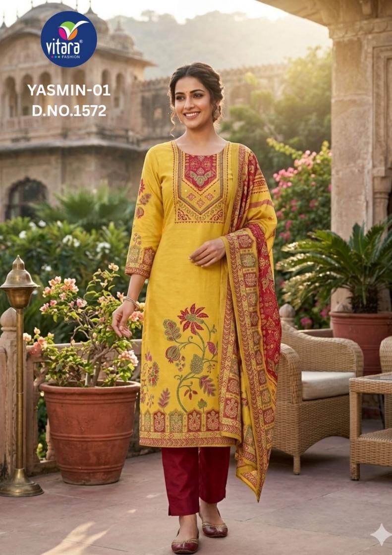vitara fashion yashmin series 01-02 muslin satin readymade wholesale suit 