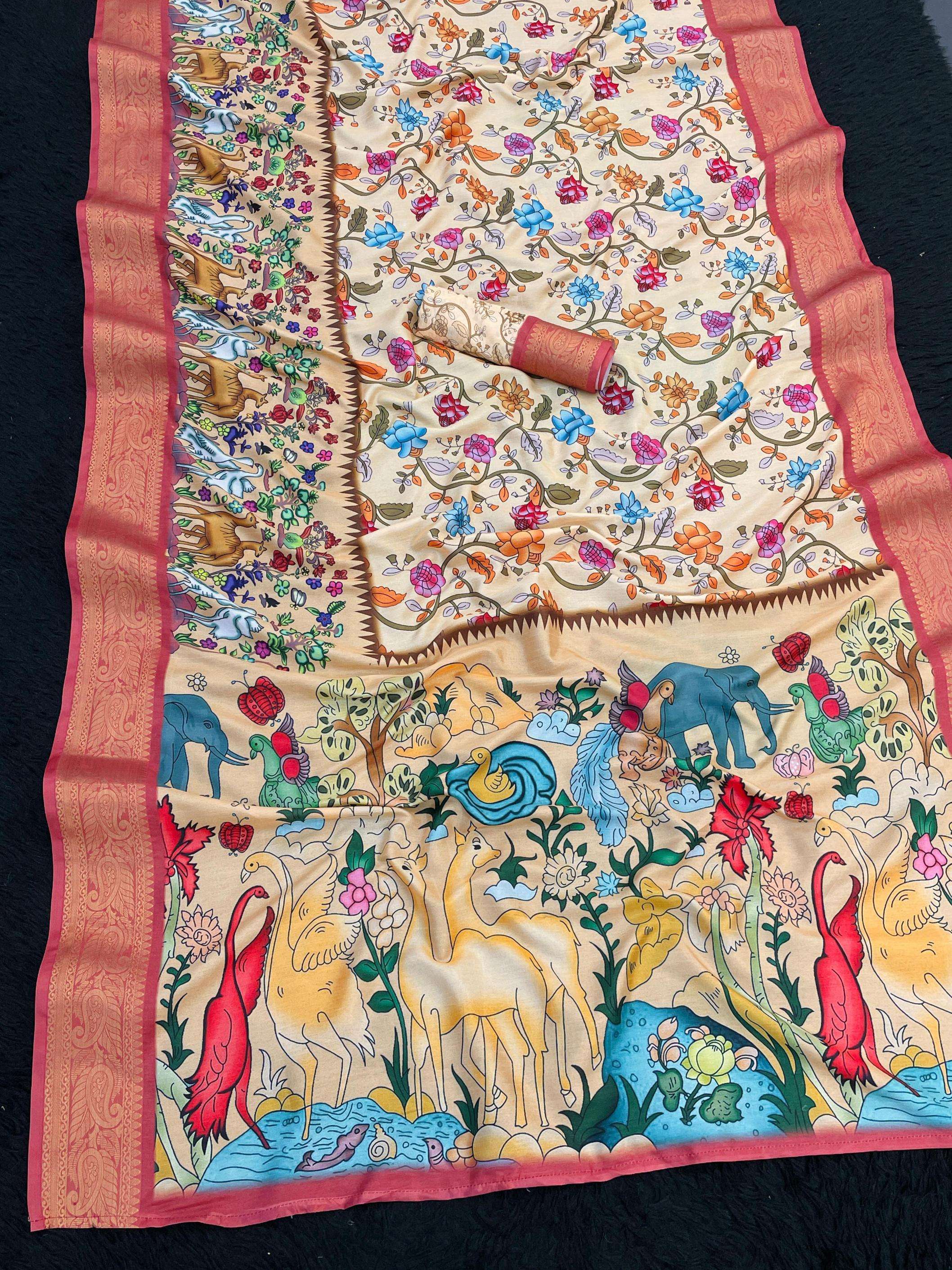 ysc2115 kalamkari print dola silk trendy sarees