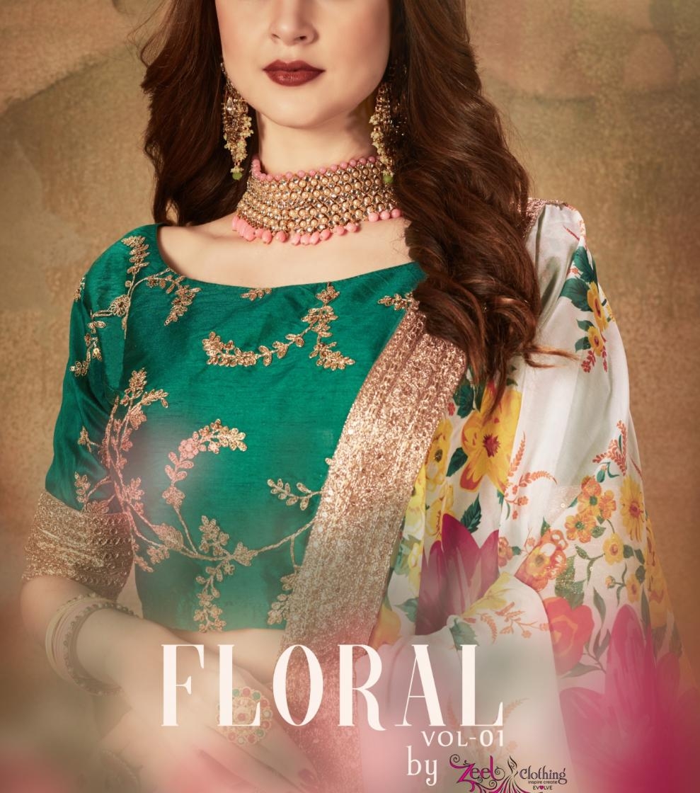 zeel clothing floral vol 1 series 7601-7610 organza embroidery lehenga