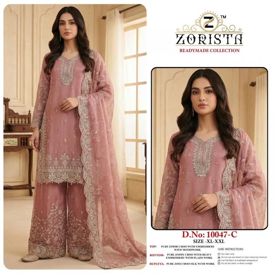zorista 10074 pure zimmi choo with handwork wholesale readymade suit in surat