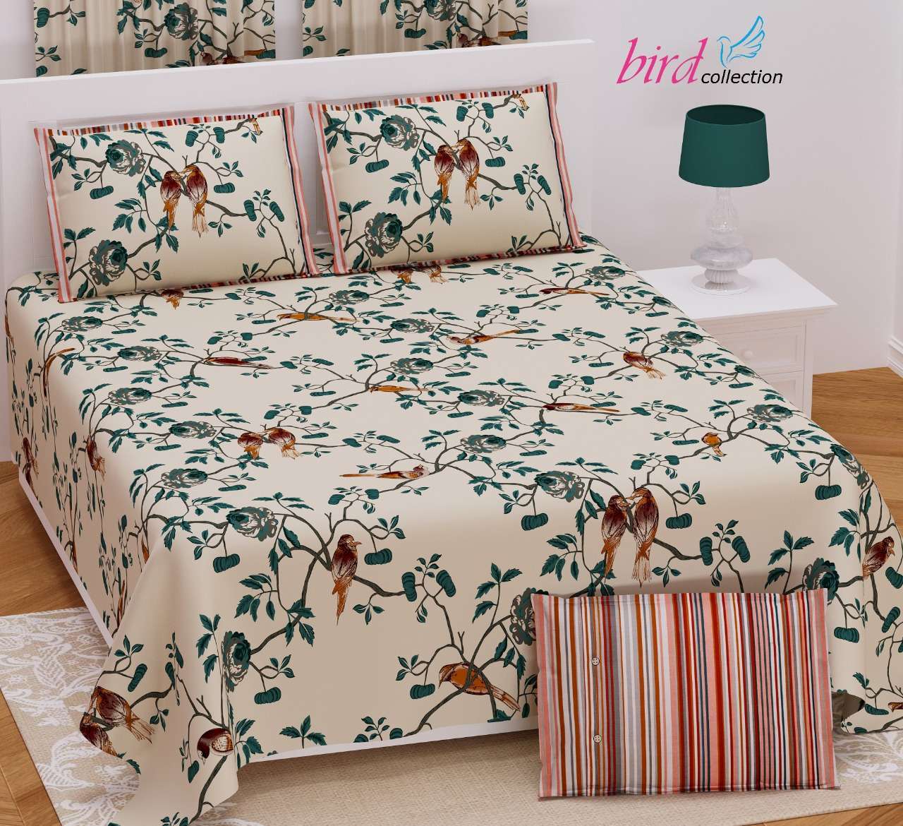 BIRD COLLECTION TWILL SATIN FLORAL PATTERN KING SIZE BED SHEETS WHOLESALE PRICE