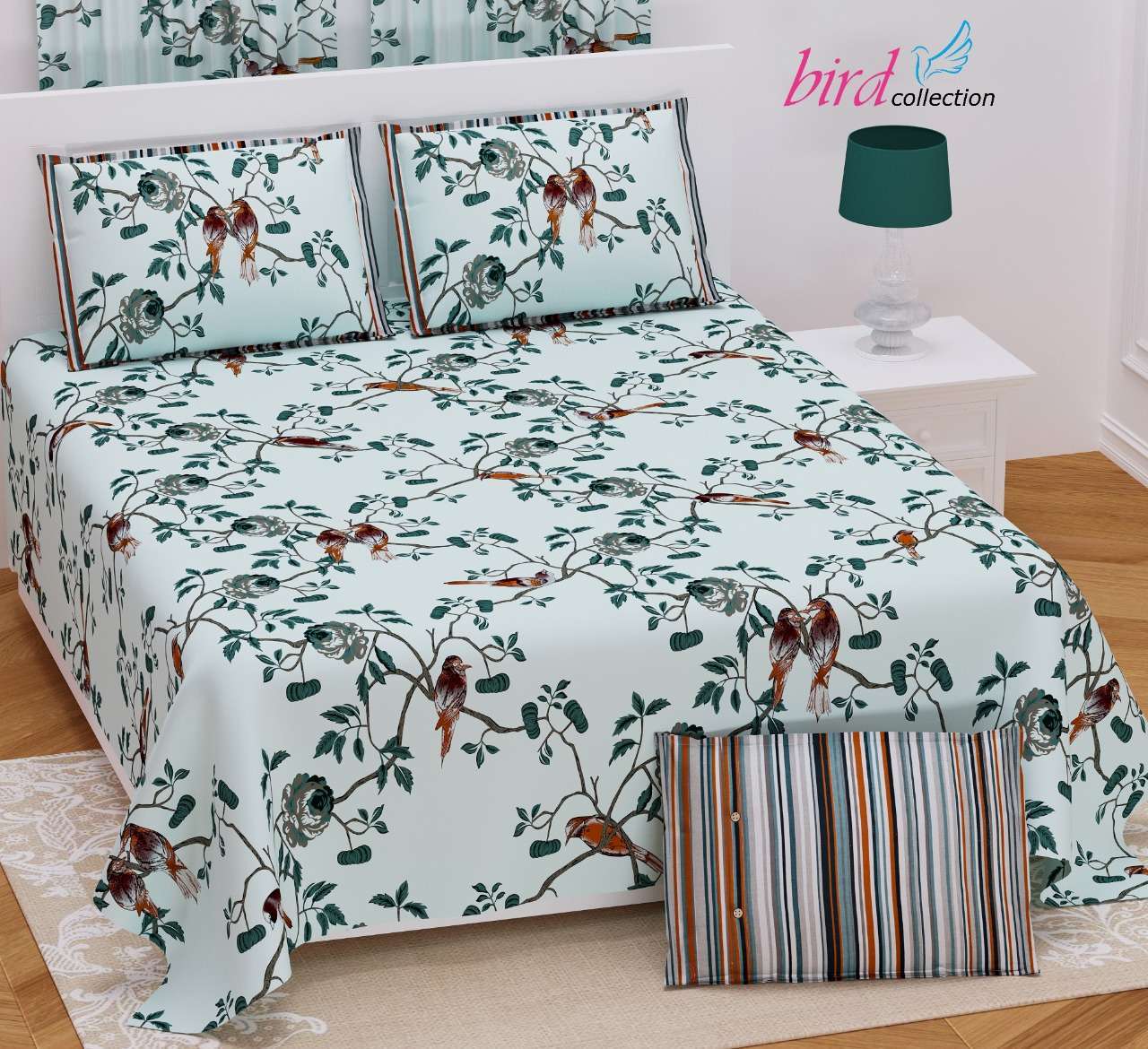 BIRD COLLECTION TWILL SATIN FLORAL PATTERN KING SIZE BED SHEETS WHOLESALE PRICE