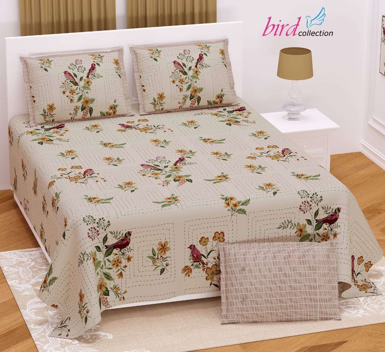 BIRD COLLECTION TWILL SATIN FLORAL PATTERN KING SIZE BED SHEETS WHOLESALE PRICE