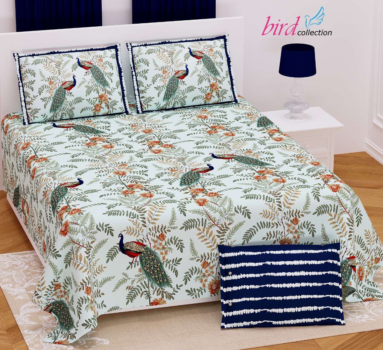 BIRD COLLECTION TWILL SATIN FLORAL PATTERN KING SIZE BED SHEETS WHOLESALE PRICE