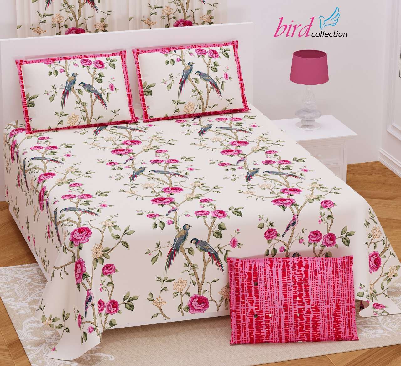BIRD COLLECTION TWILL SATIN FLORAL PATTERN KING SIZE BED SHEETS WHOLESALE PRICE