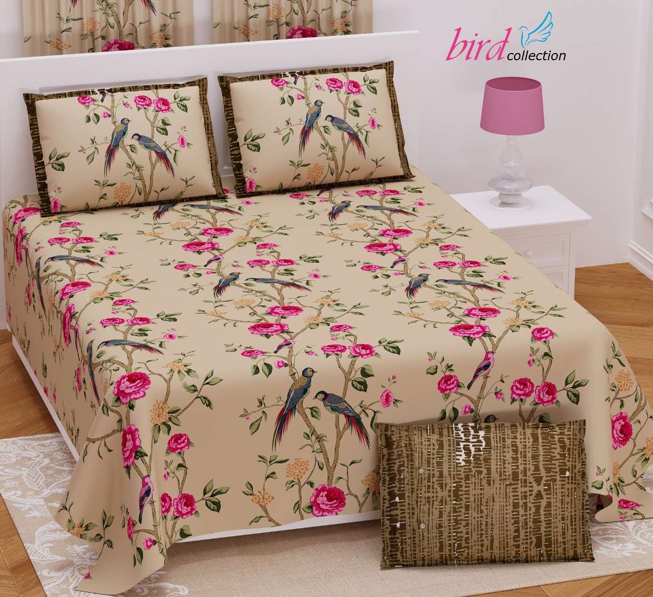 BIRD COLLECTION TWILL SATIN FLORAL PATTERN KING SIZE BED SHEETS WHOLESALE PRICE