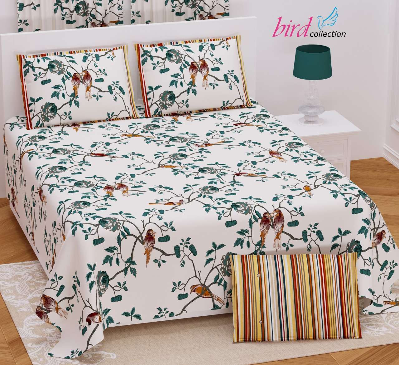 BIRD COLLECTION TWILL SATIN FLORAL PATTERN KING SIZE BED SHEETS WHOLESALE PRICE