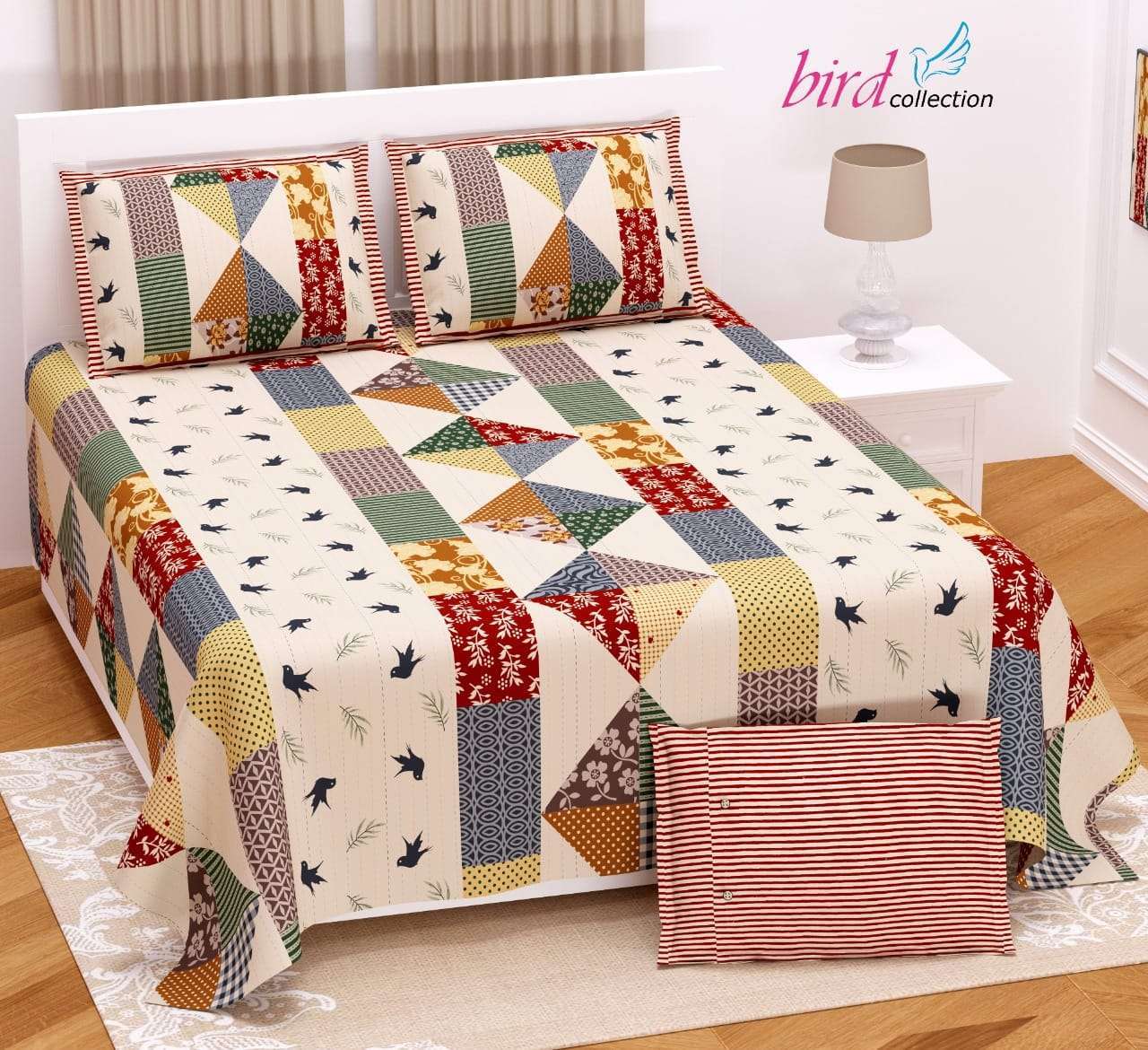 BIRD COLLECTION TWILL SATIN FLORAL PATTERN KING SIZE BED SHEETS WHOLESALE PRICE