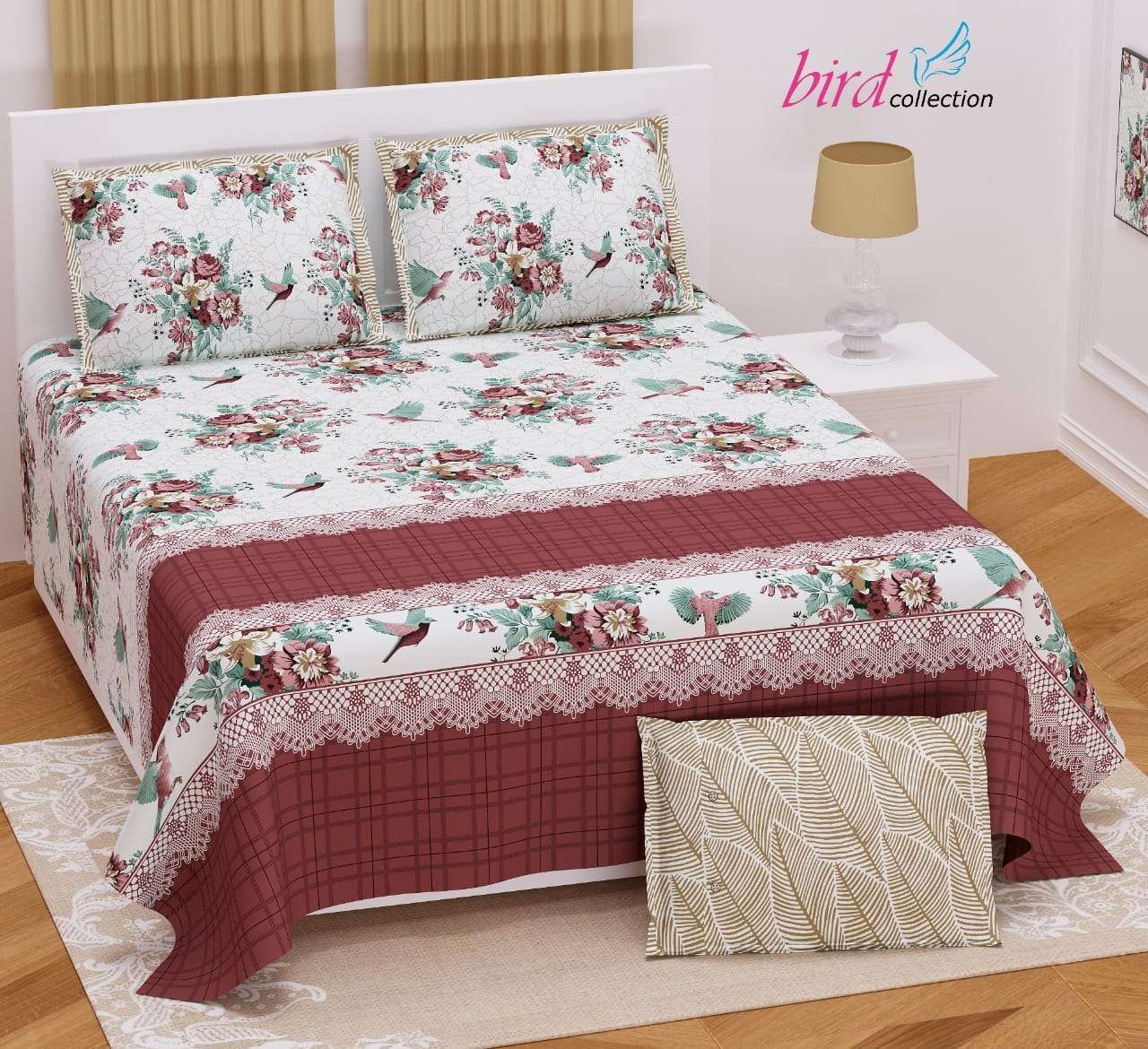 BIRD COLLECTION TWILL SATIN FLORAL PATTERN KING SIZE BED SHEETS WHOLESALE PRICE