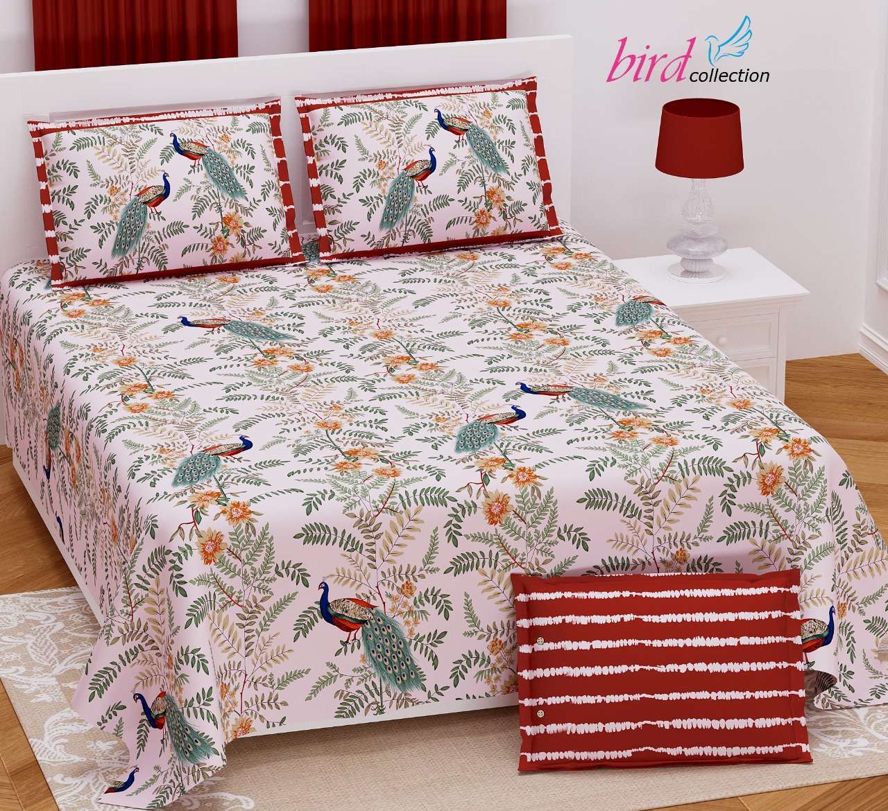 BIRD COLLECTION TWILL SATIN FLORAL PATTERN KING SIZE BED SHEETS WHOLESALE PRICE