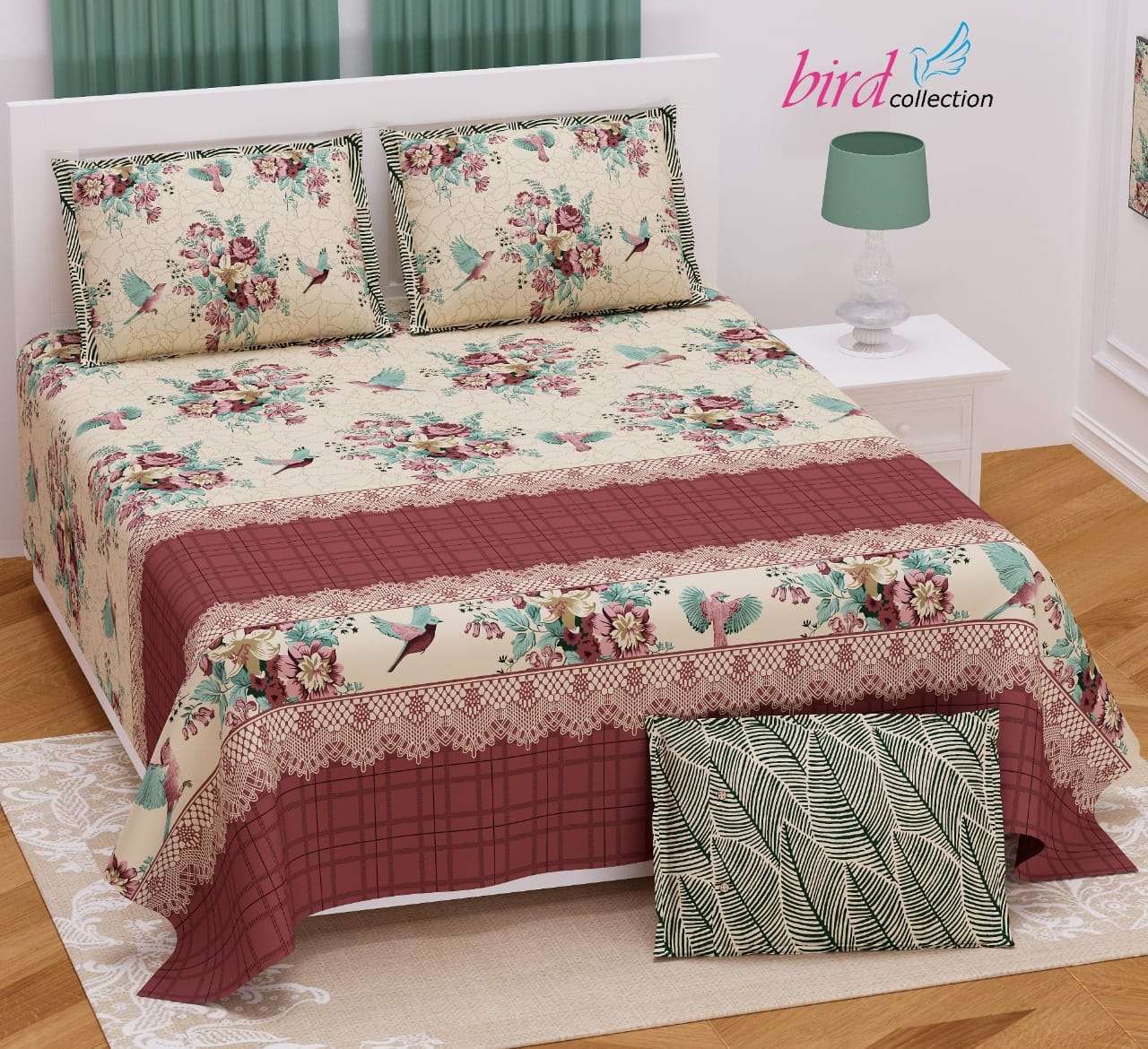 BIRD COLLECTION TWILL SATIN FLORAL PATTERN KING SIZE BED SHEETS WHOLESALE PRICE