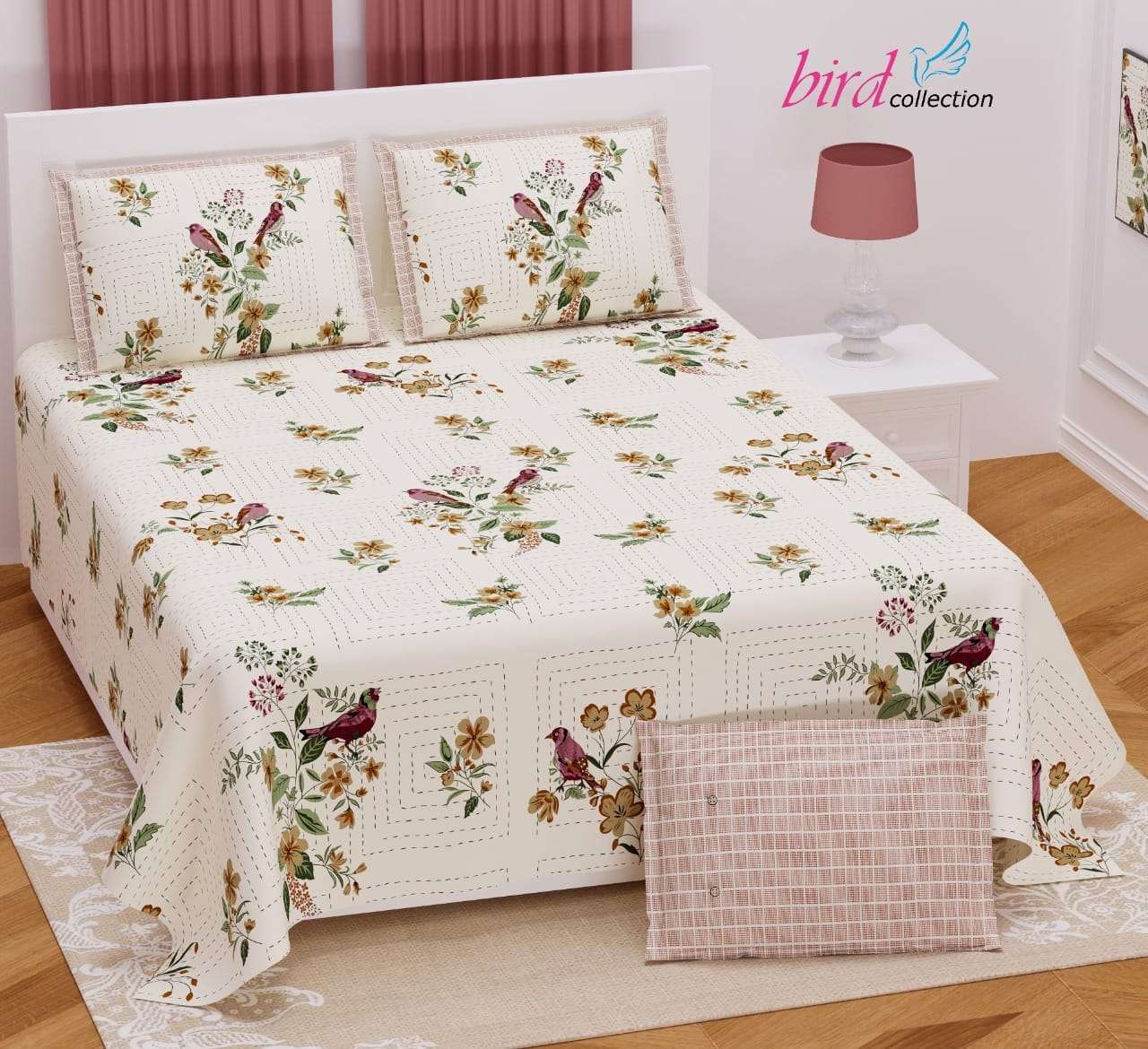 BIRD COLLECTION TWILL SATIN FLORAL PATTERN KING SIZE BED SHEETS WHOLESALE PRICE