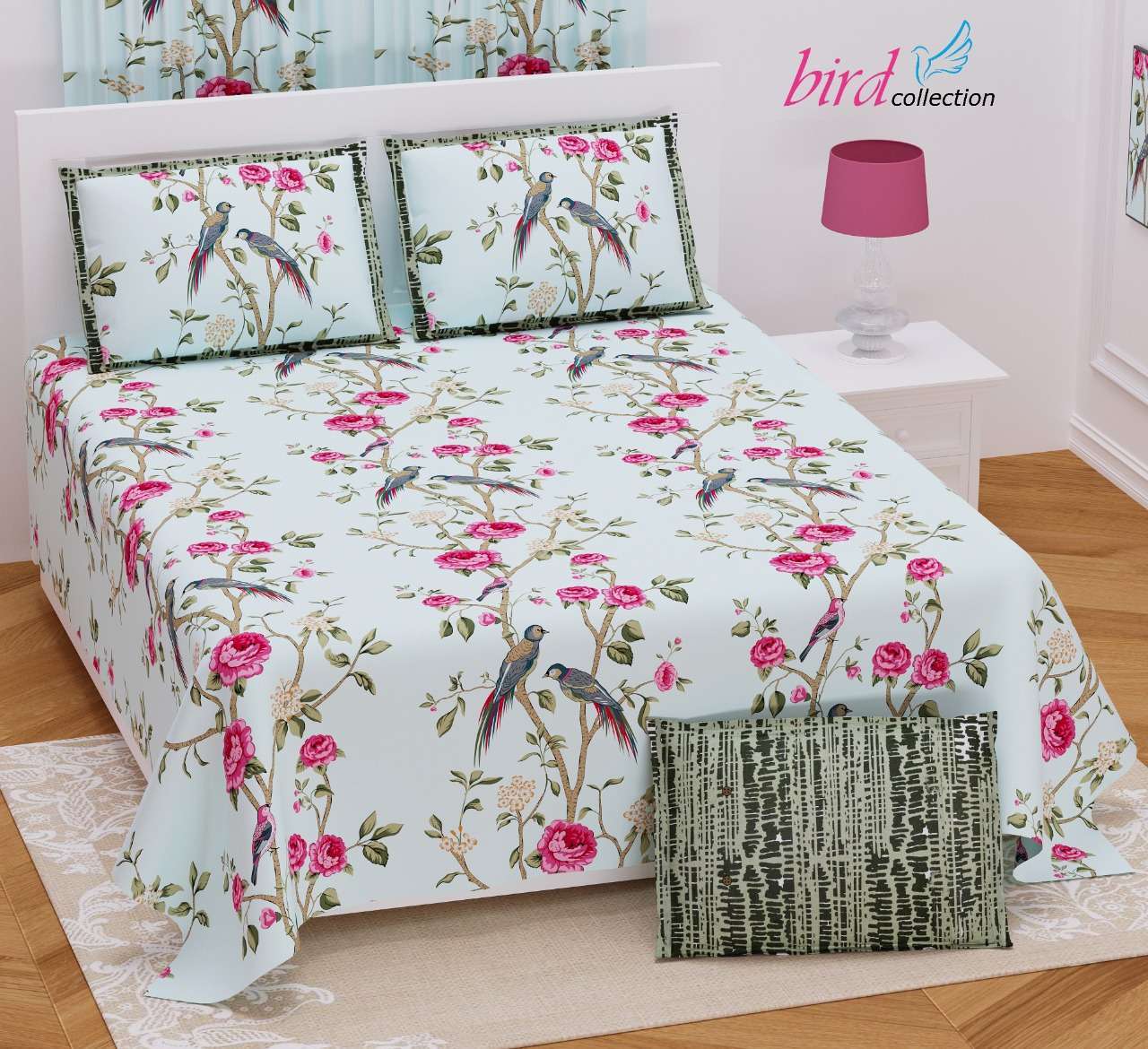 BIRD COLLECTION TWILL SATIN FLORAL PATTERN KING SIZE BED SHEETS WHOLESALE PRICE