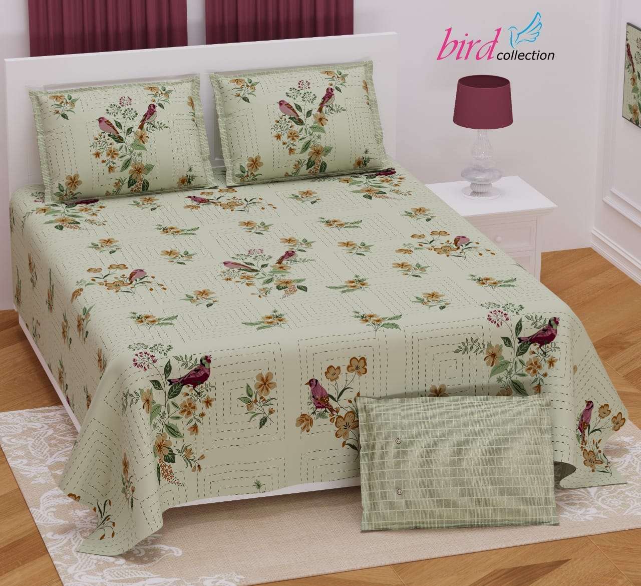 BIRD COLLECTION TWILL SATIN FLORAL PATTERN KING SIZE BED SHEETS WHOLESALE PRICE