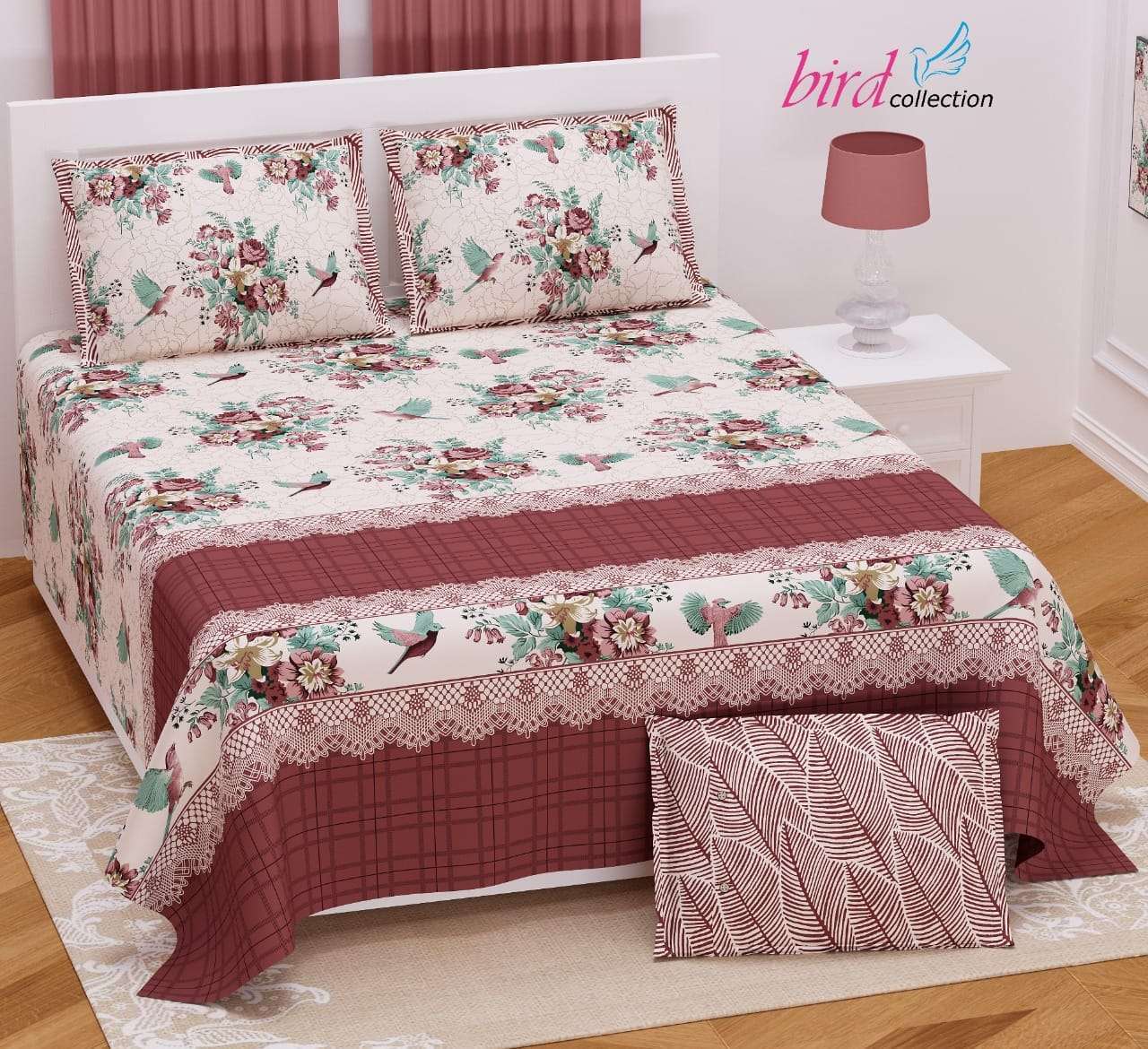 BIRD COLLECTION TWILL SATIN FLORAL PATTERN KING SIZE BED SHEETS WHOLESALE PRICE