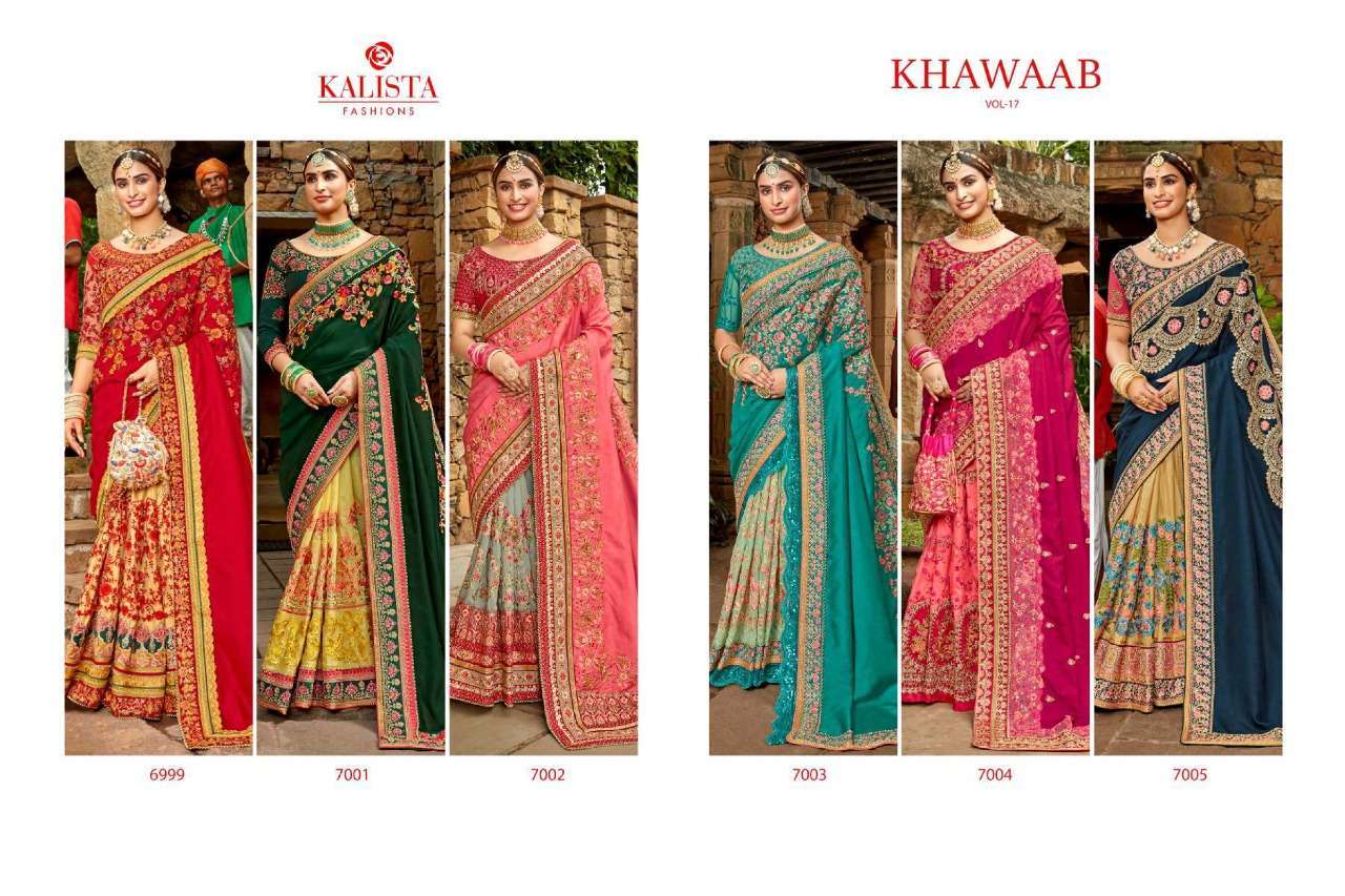 KHWAAB VOL 17 BY KALISTA SILK HEAVY EMBROIDERY WEDDING FANCY SAREE