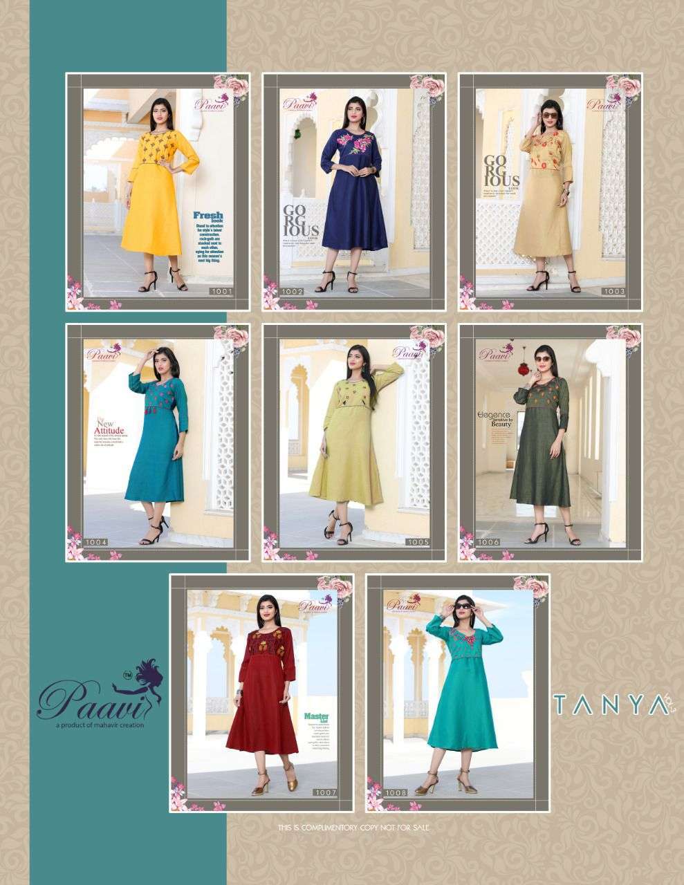 TANIYA VOL.3 BY PAAVI HEAVY RAYON TWO TONE WITH WORK KURTI CATALOG WHOLESALER BEST RATE