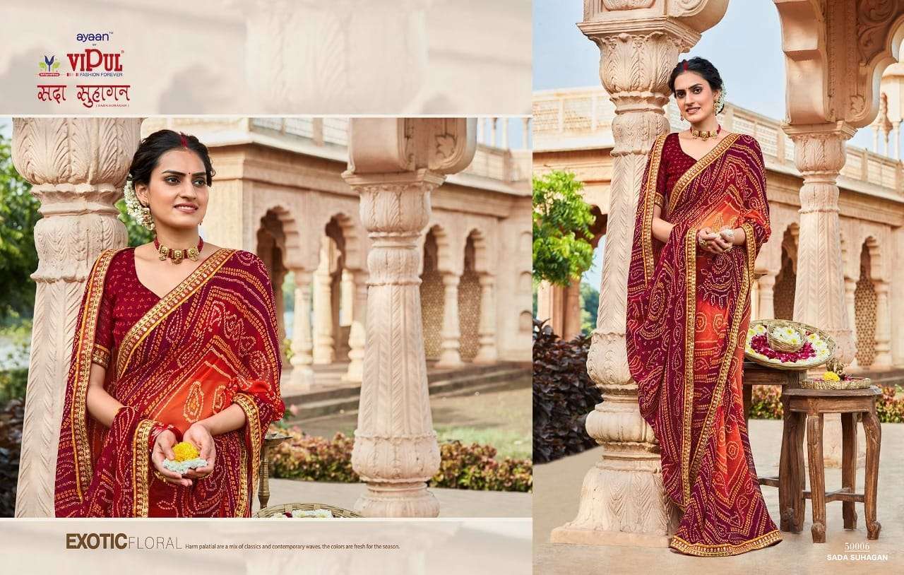 VIPUL FASHION SADA SUHAGAN GEORGETTE BANDHEJ PRINT WITH JARI BORDER WORK SARIS