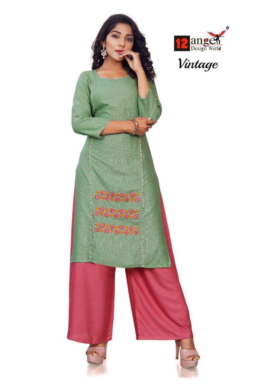 12 angel vintage 14 kg rayon slub kurti with palazzo 