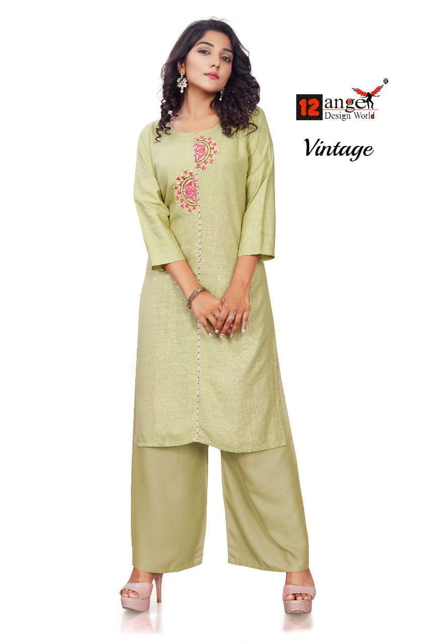12 angel vintage 14 kg rayon slub kurti with palazzo 