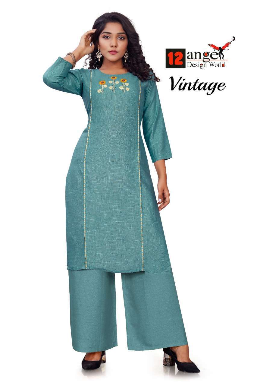 12 angel vintage 14 kg rayon slub kurti with palazzo 