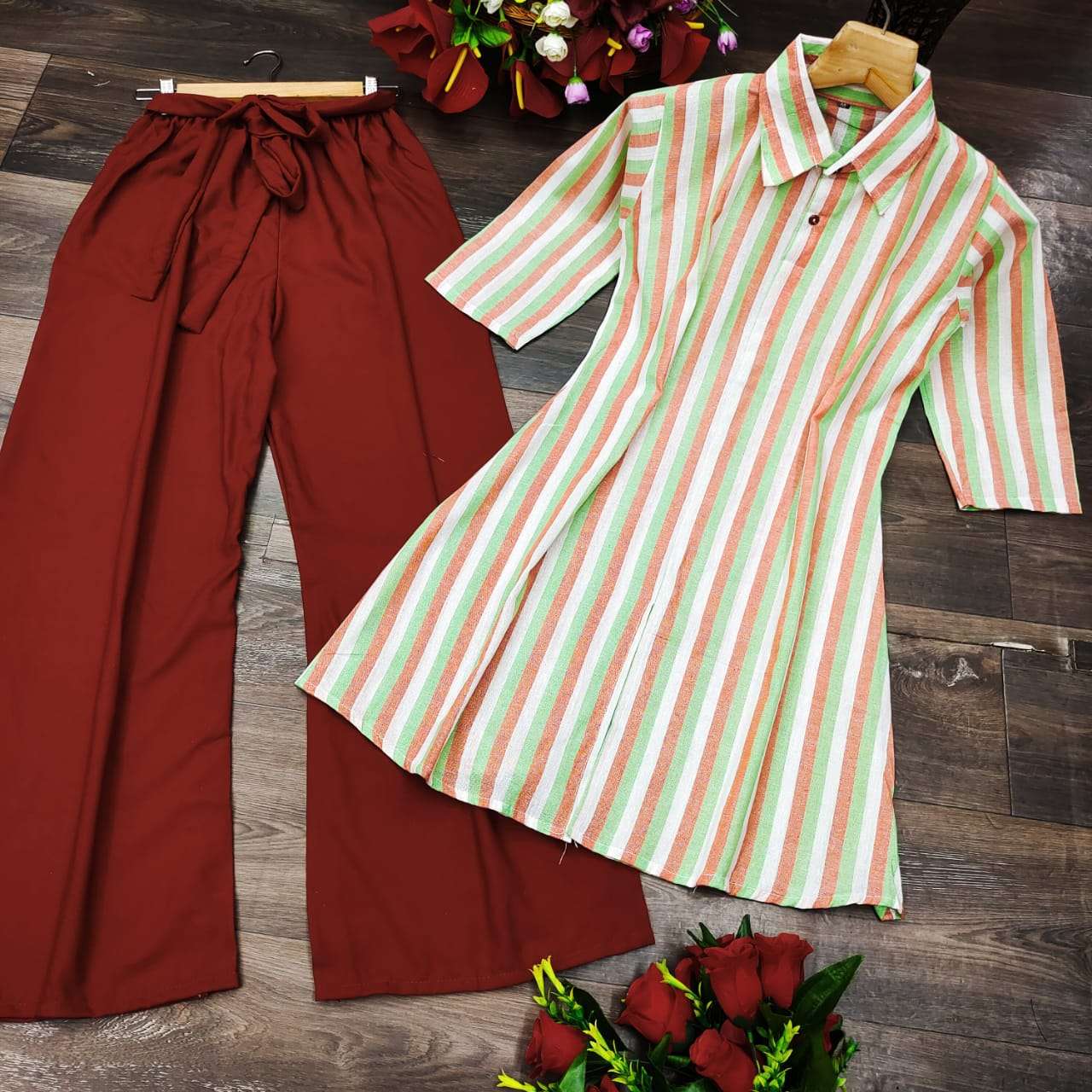 BT-21 DESIGNER PURE SOUTH COTTON SHIRT TYPE KURTI PLAZO SET
