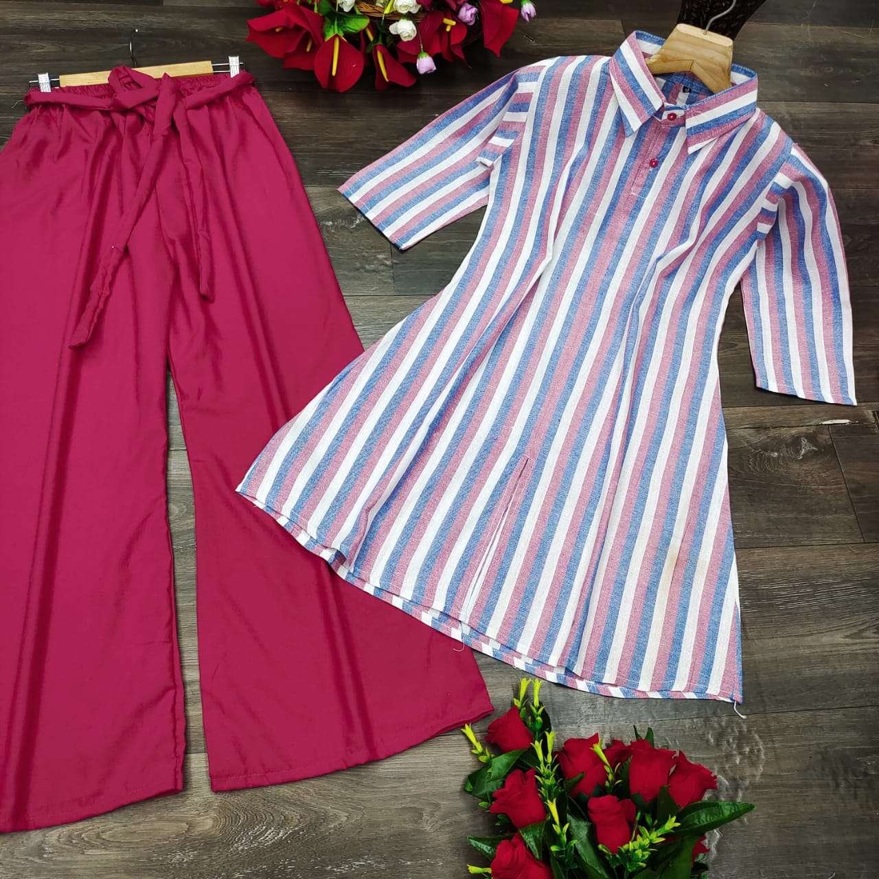 BT-21 DESIGNER PURE SOUTH COTTON SHIRT TYPE KURTI PLAZO SET