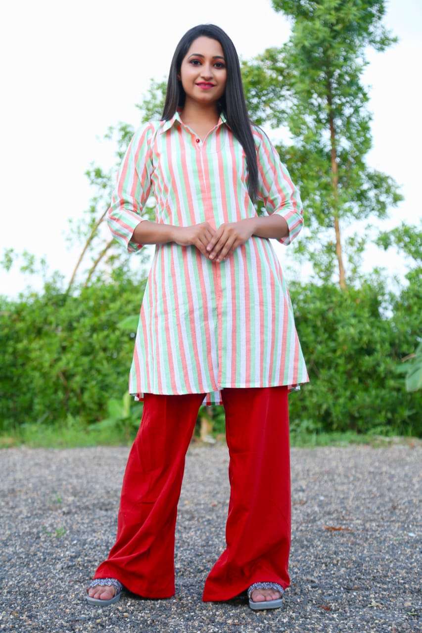 BT-21 DESIGNER PURE SOUTH COTTON SHIRT TYPE KURTI PLAZO SET