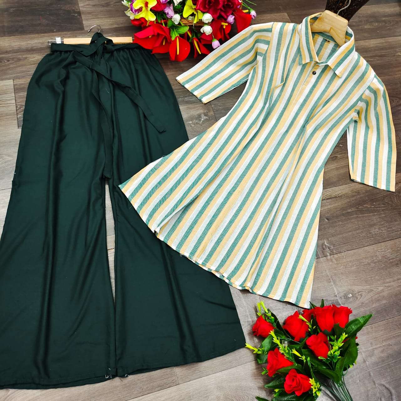BT-21 DESIGNER PURE SOUTH COTTON SHIRT TYPE KURTI PLAZO SET