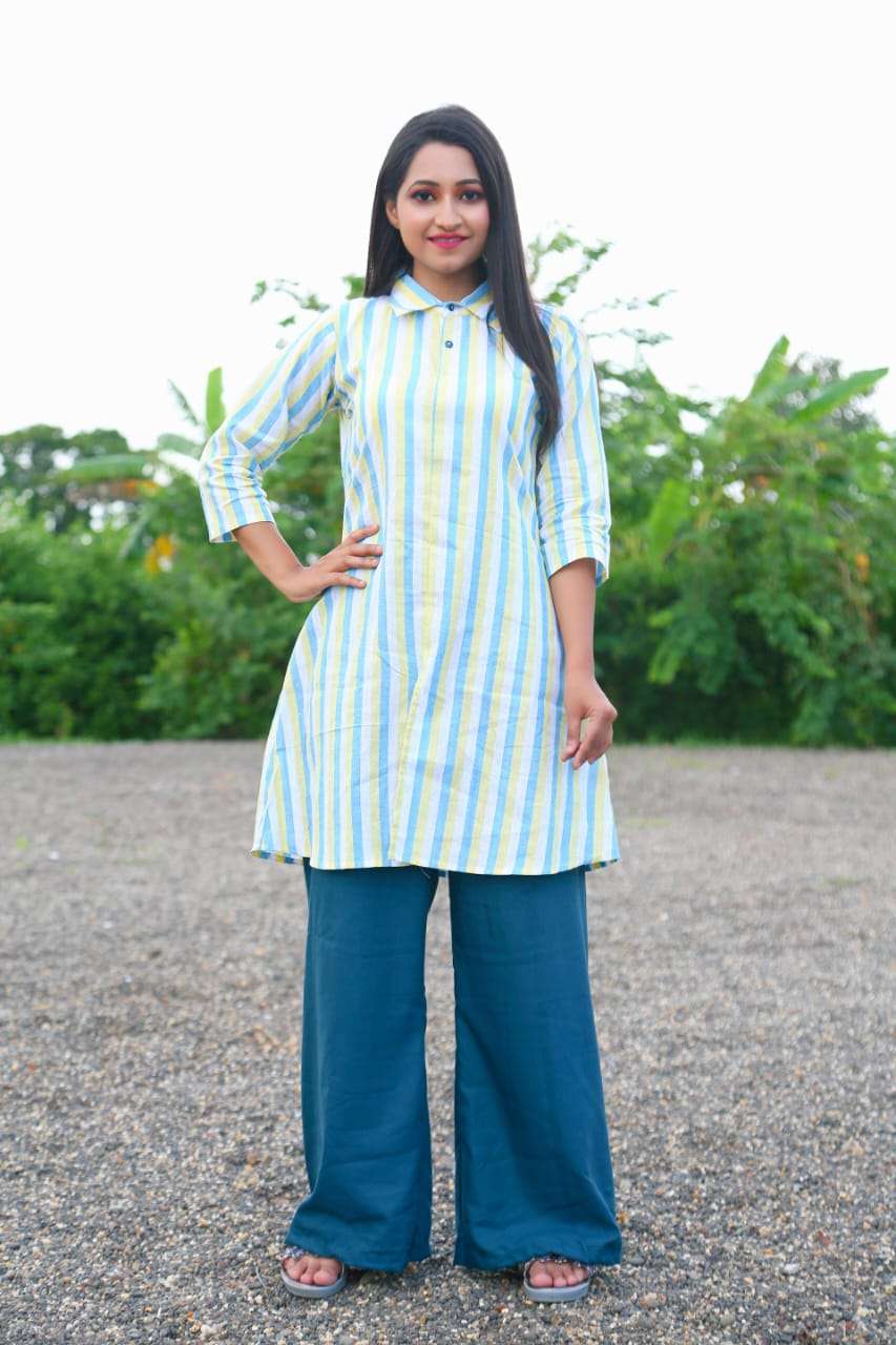 BT-21 DESIGNER PURE SOUTH COTTON SHIRT TYPE KURTI PLAZO SET