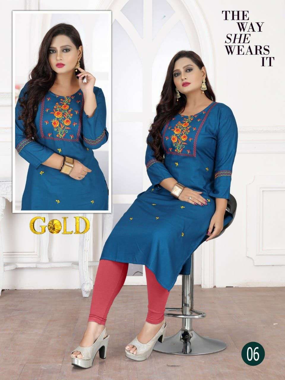 GOLD VOL.3 BY TRENDY HEAVY RAYON WITH WORK KURTI CATALOG WHOLESALER BEST RATE