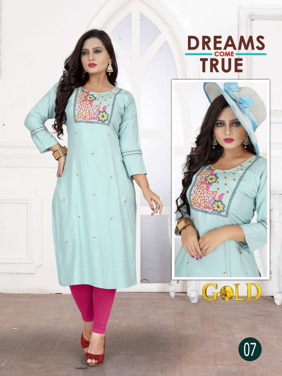 GOLD VOL.3 BY TRENDY HEAVY RAYON WITH WORK KURTI CATALOG WHOLESALER BEST RATE