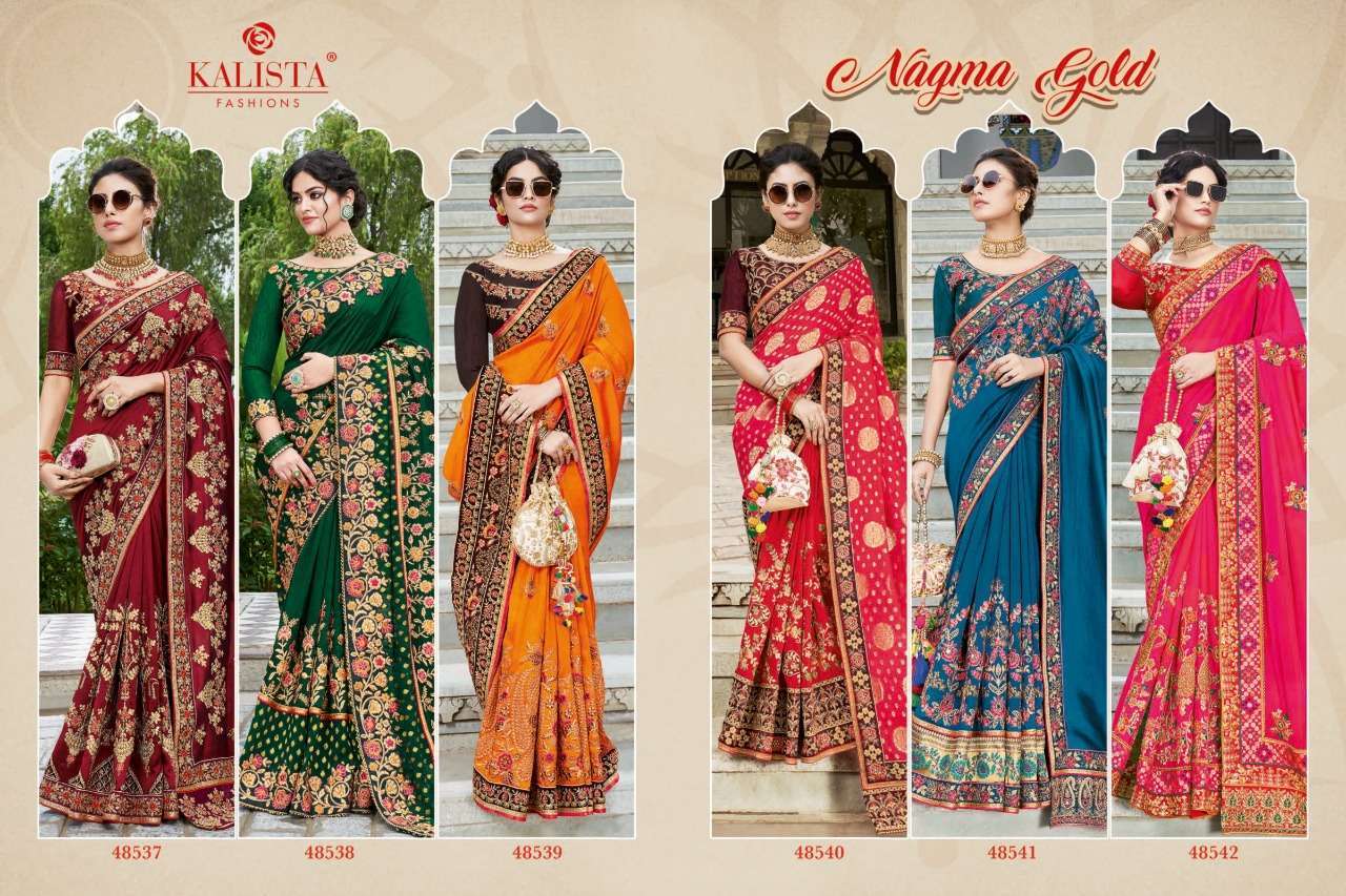 kalista nagma gold series 48537-48542 heavy silk saree