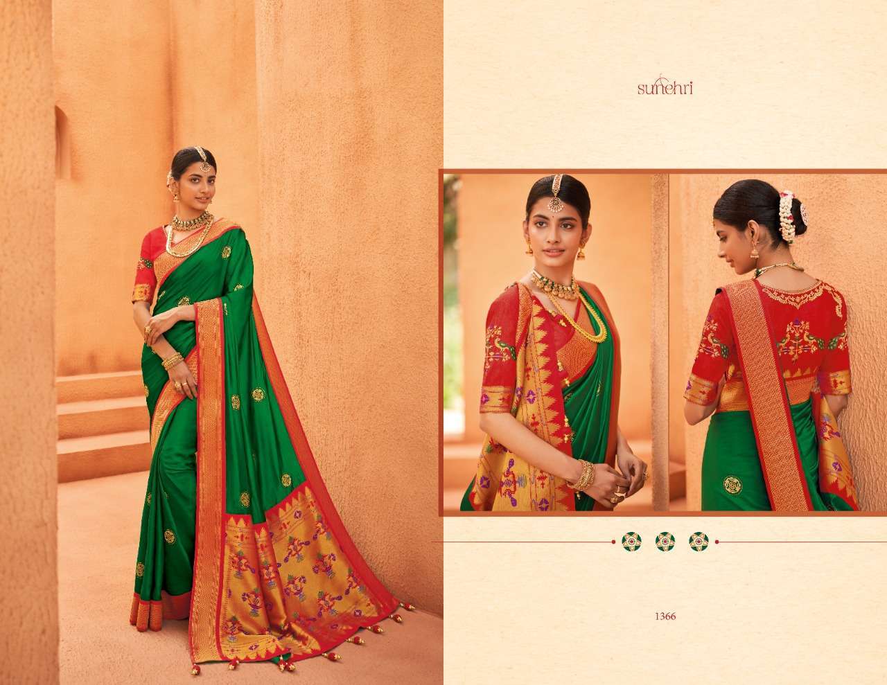 KIMORA FASHION SUNHERI 1366 COLORS EXCLUSIVE SILK SAREE FOR FESTIVE COLLECTION