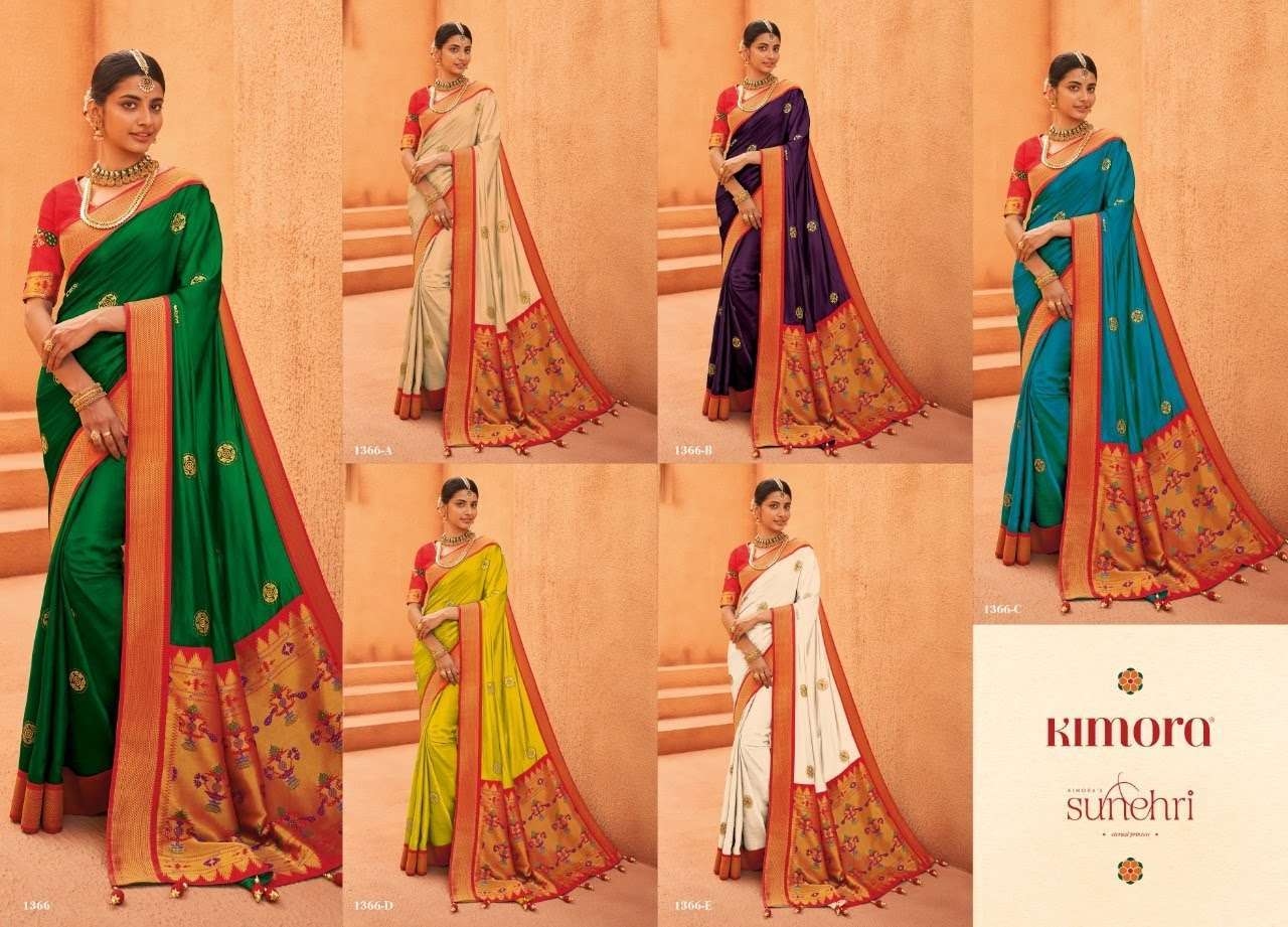 KIMORA FASHION SUNHERI 1366 COLORS EXCLUSIVE SILK SAREE FOR FESTIVE COLLECTION