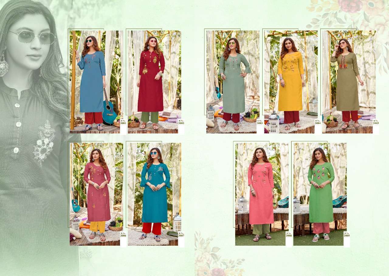 lilly ovi series 3001-3009 Heavy Rayon with handwork work tesla work kurti