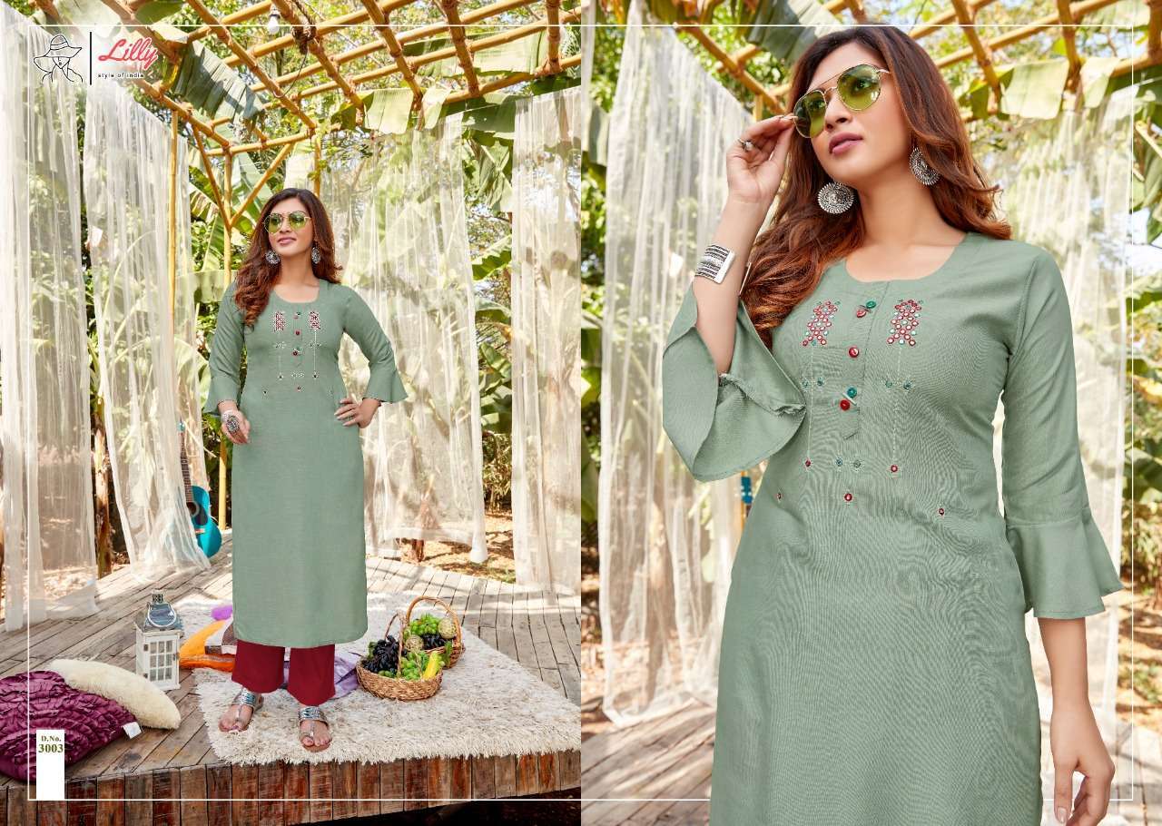 lilly ovi series 3001-3009 Heavy Rayon with handwork work tesla work kurti