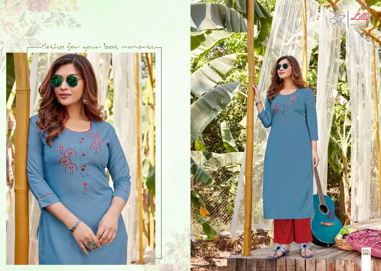 lilly ovi series 3001-3009 Heavy Rayon with handwork work tesla work kurti