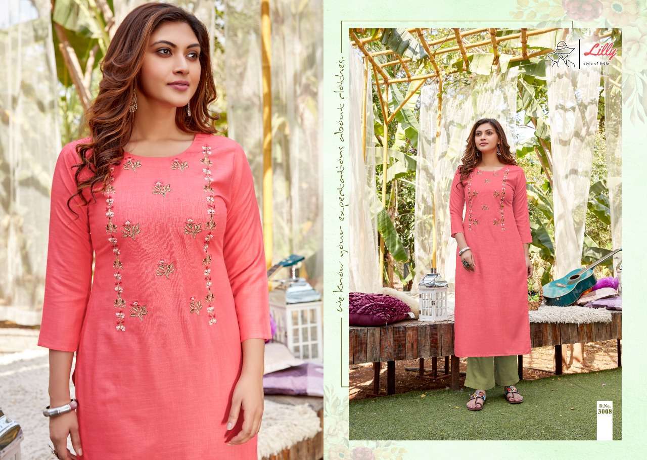 lilly ovi series 3001-3009 Heavy Rayon with handwork work tesla work kurti