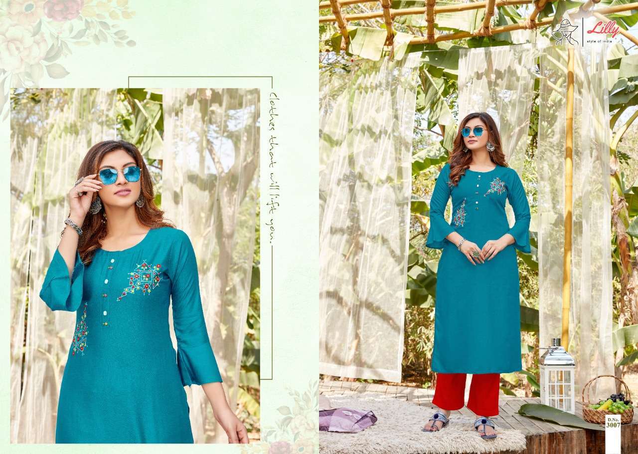lilly ovi series 3001-3009 Heavy Rayon with handwork work tesla work kurti
