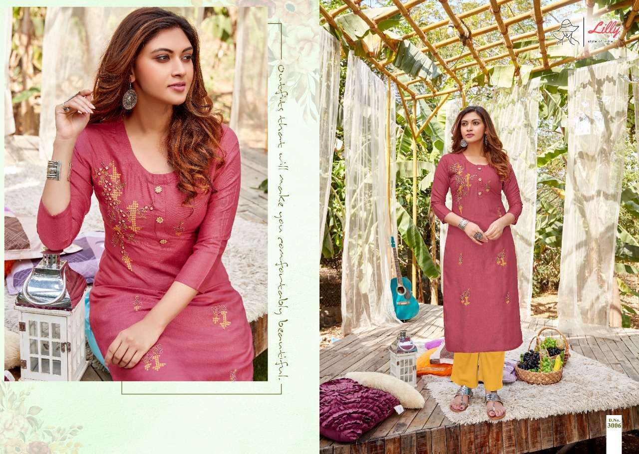 lilly ovi series 3001-3009 Heavy Rayon with handwork work tesla work kurti