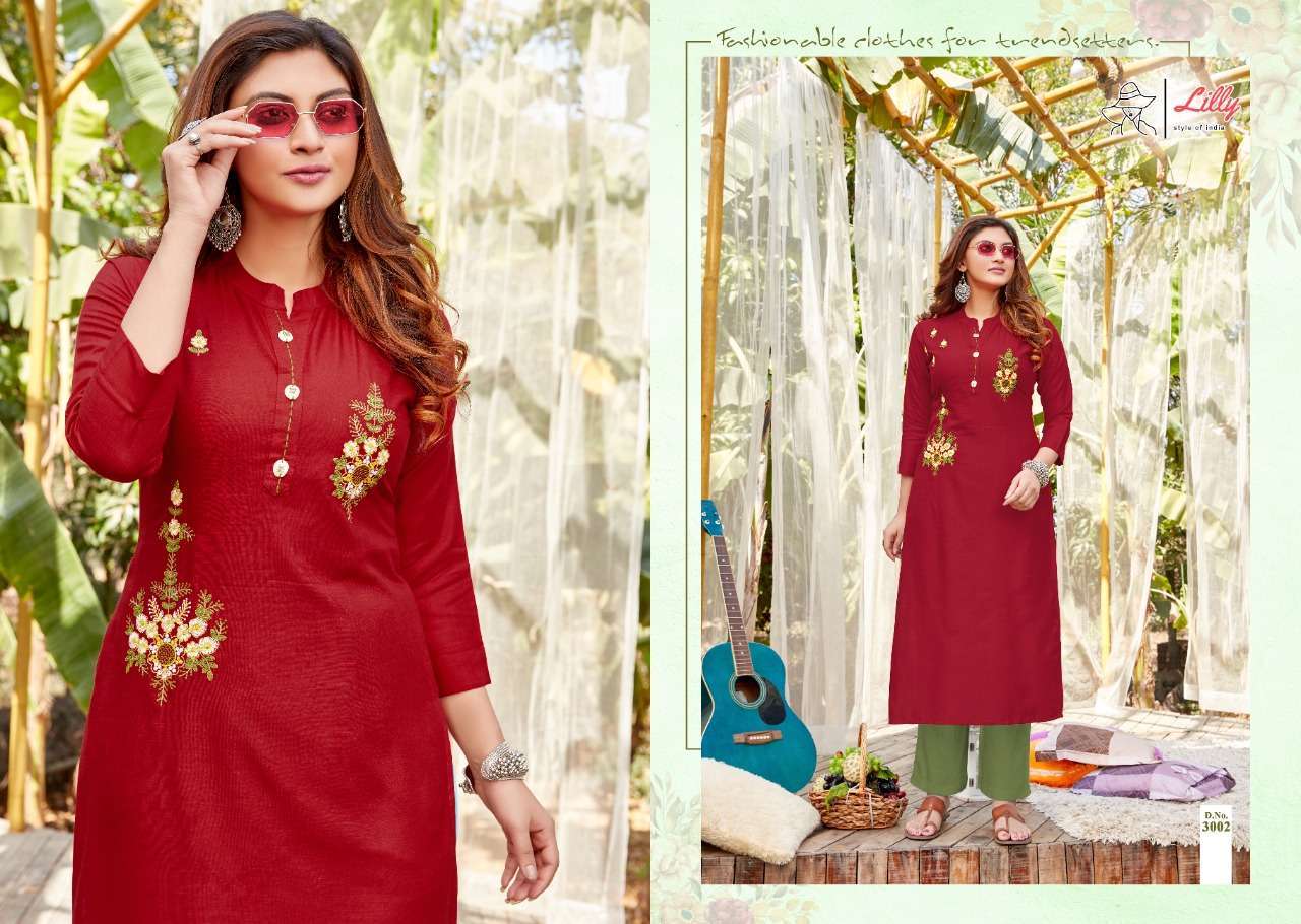 lilly ovi series 3001-3009 Heavy Rayon with handwork work tesla work kurti