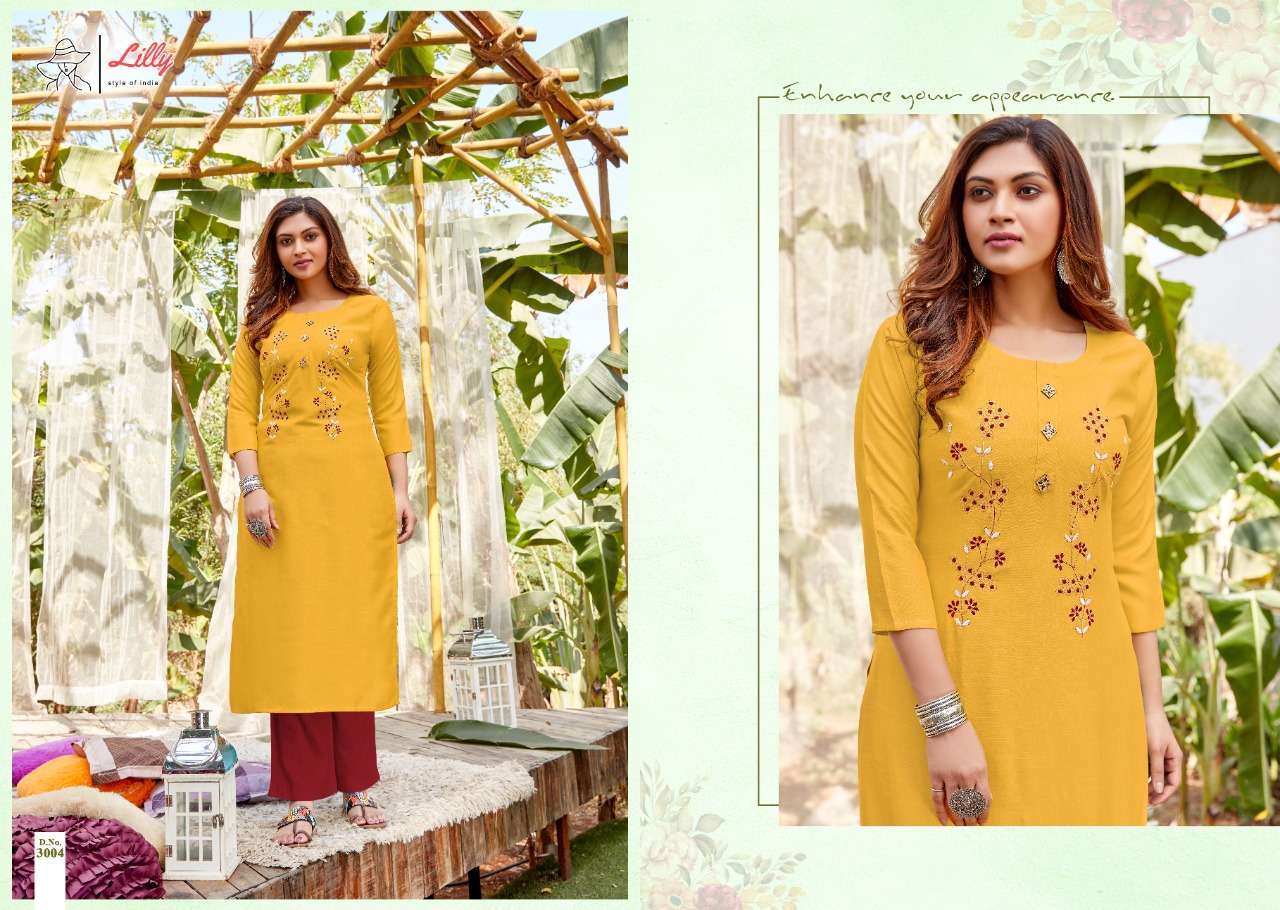 lilly ovi series 3001-3009 Heavy Rayon with handwork work tesla work kurti