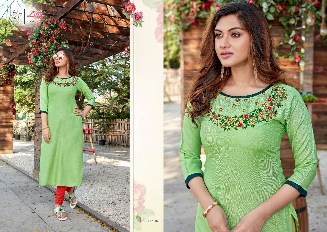 lilly senorita series 1001-1009 Rayon Embroidered Work Kurtis with Handwork touched