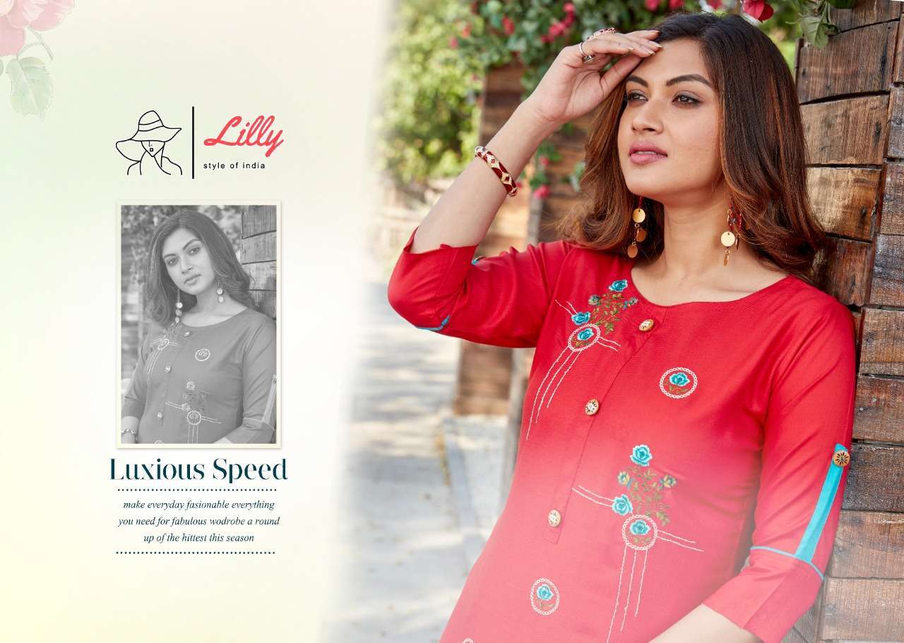 lilly senorita series 1001-1009 Rayon Embroidered Work Kurtis with Handwork touched