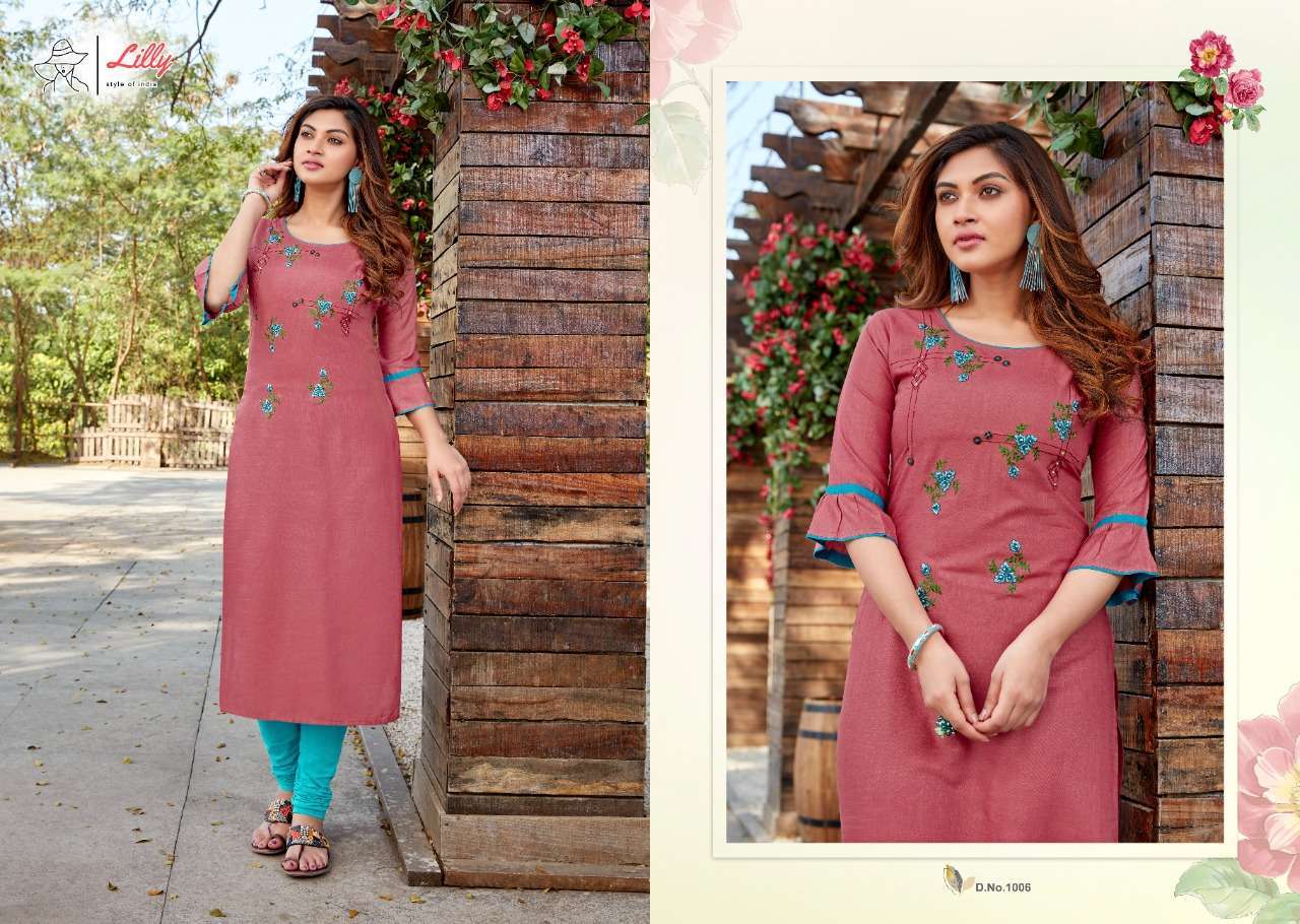 lilly senorita series 1001-1009 Rayon Embroidered Work Kurtis with Handwork touched