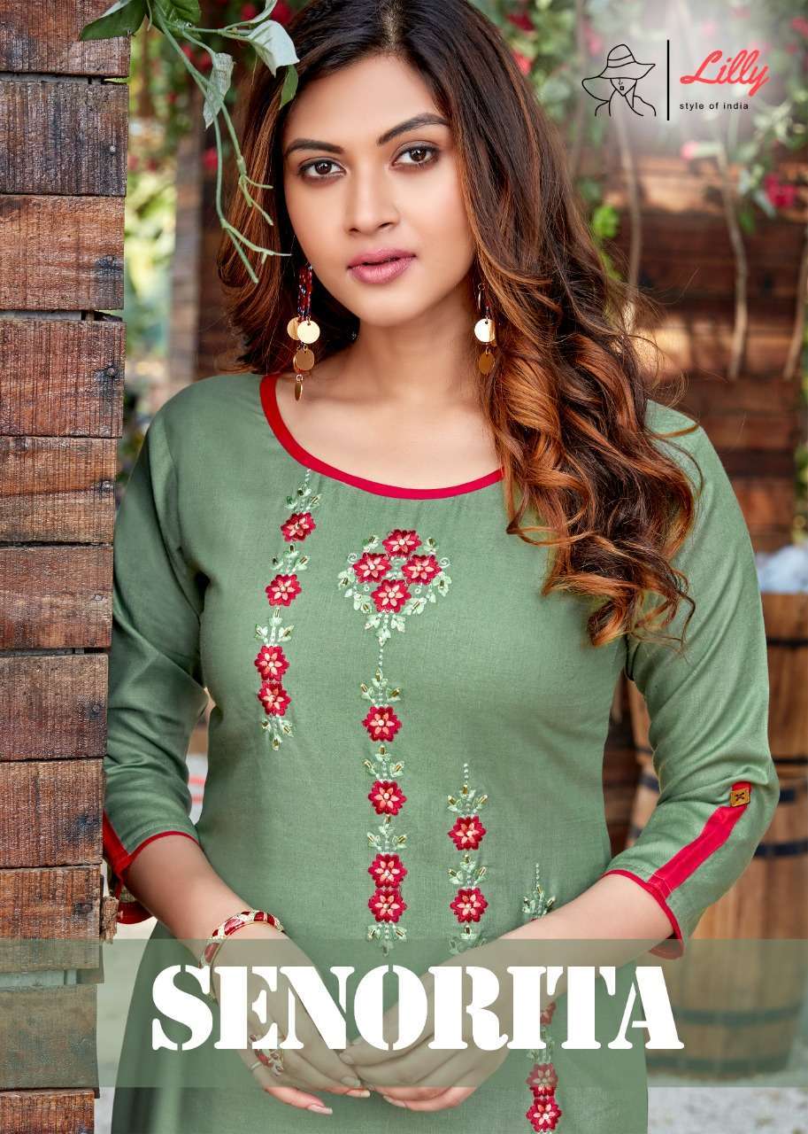 lilly senorita series 1001-1009 Rayon Embroidered Work Kurtis with Handwork touched